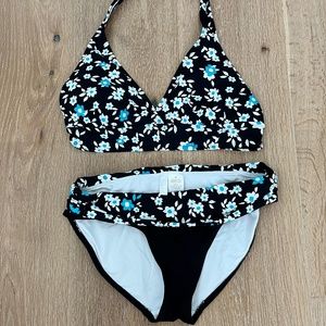 Anne Cole Bikini Set Black with Flowers Size Medium